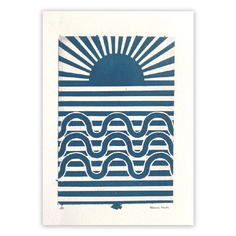 Cyanotype \'Sunset & Waves \' de la série \'Lines\' - Adelaide Aronio