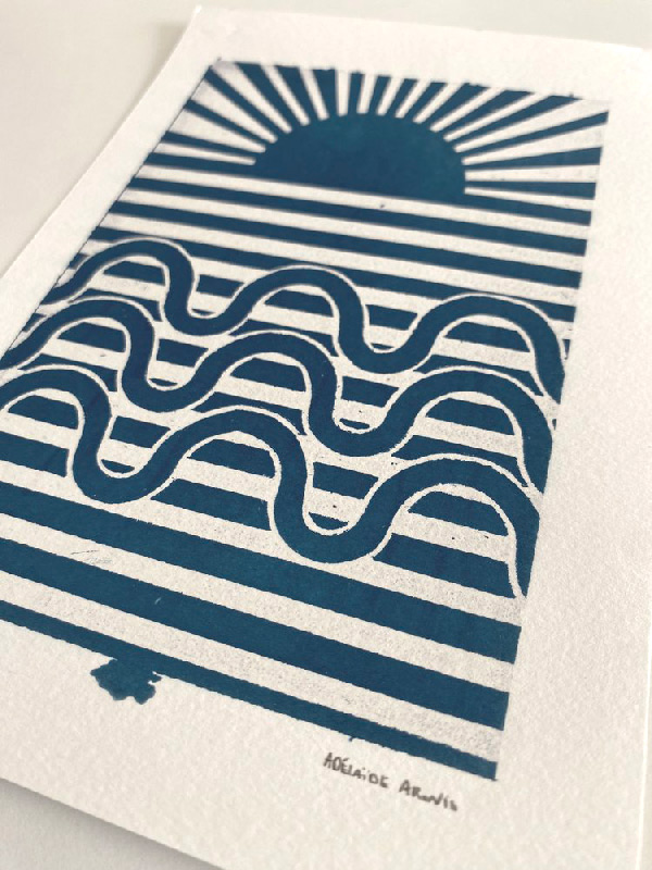 ARA001l Cyanotype Sunset &amp; Waves  serie lines Adelaide Aronio Quorum