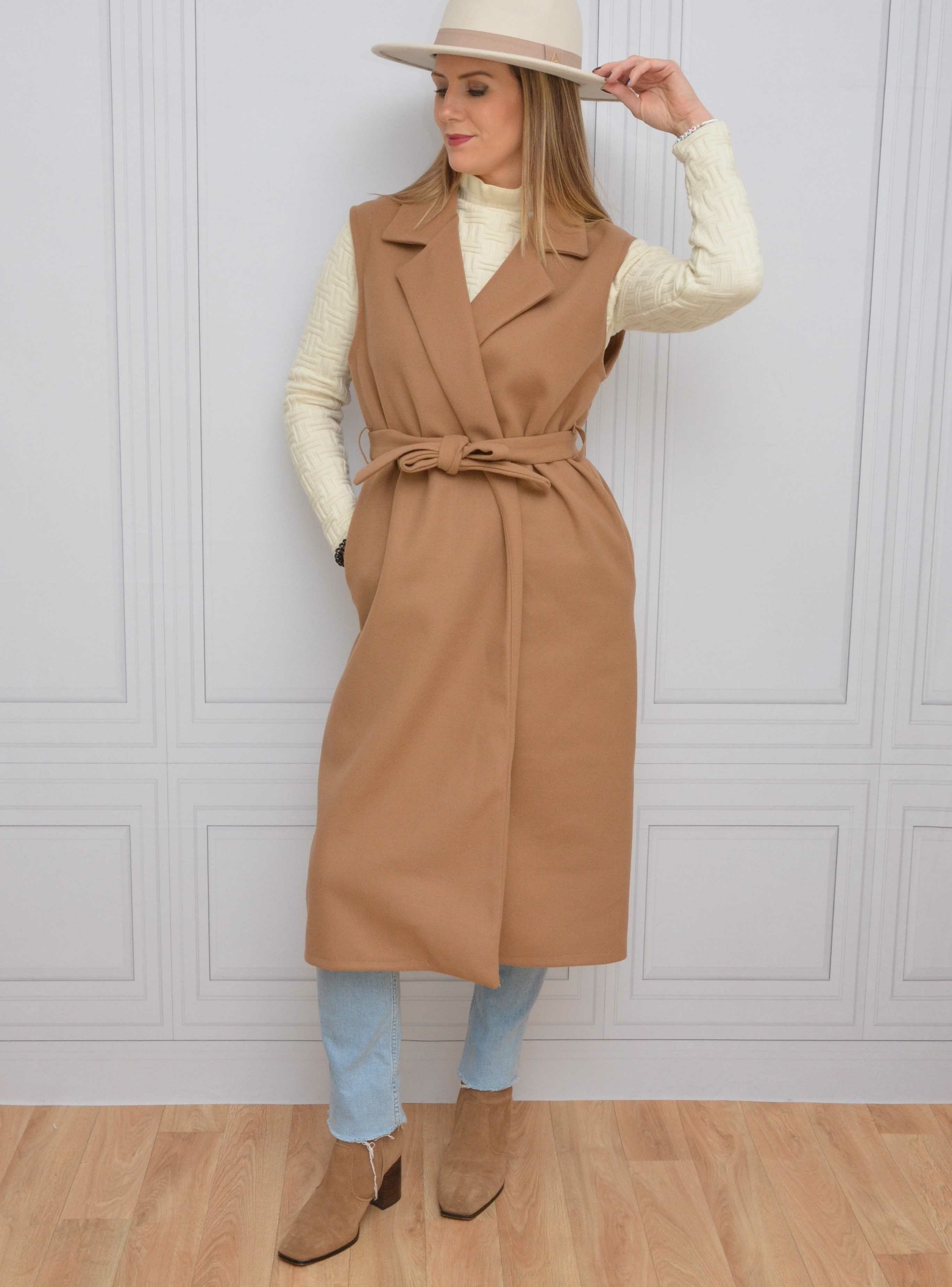 trench long sans manches brun1