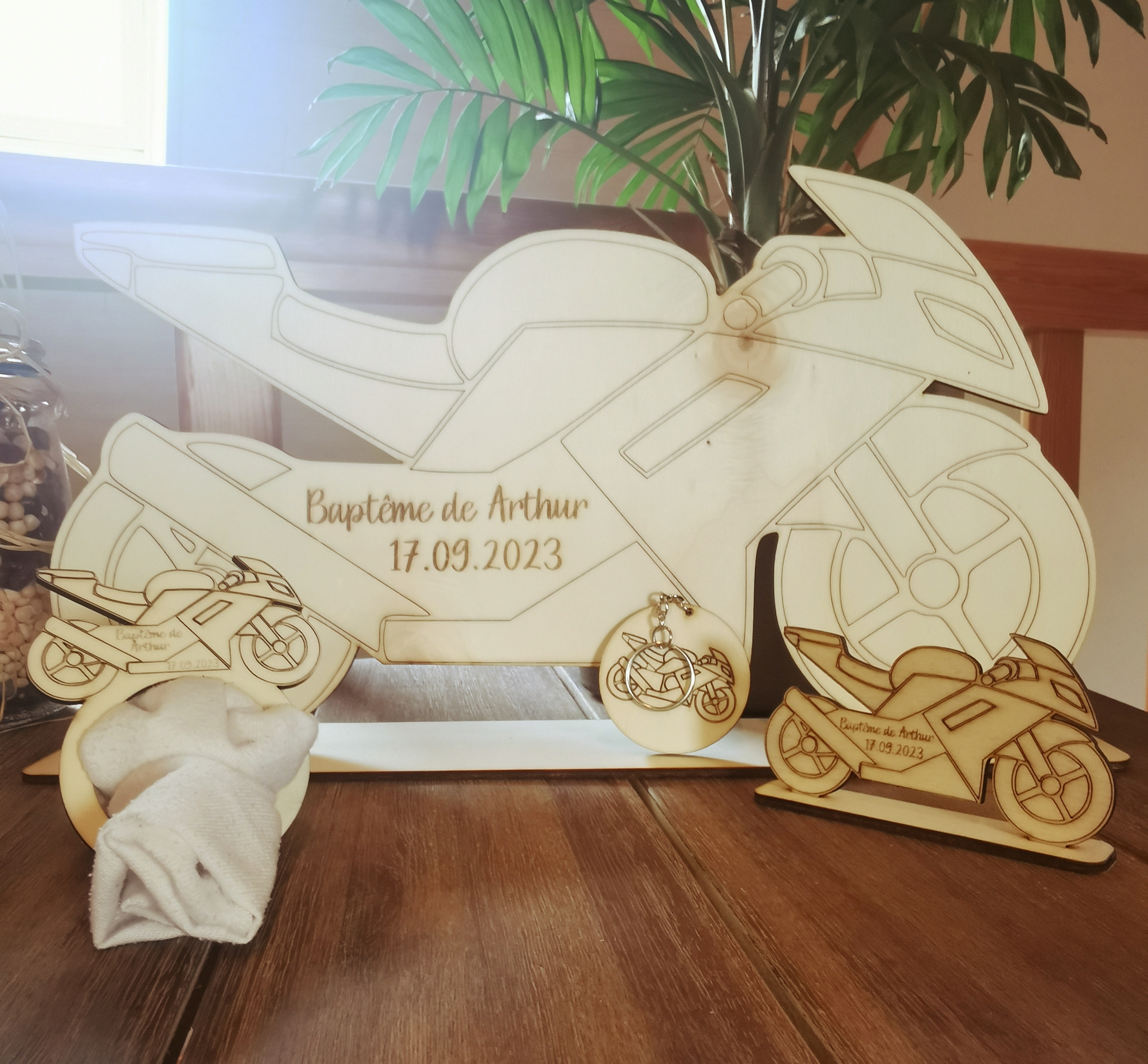 Ensemble de décoration de table personnalisable pour baptême, thème moto
