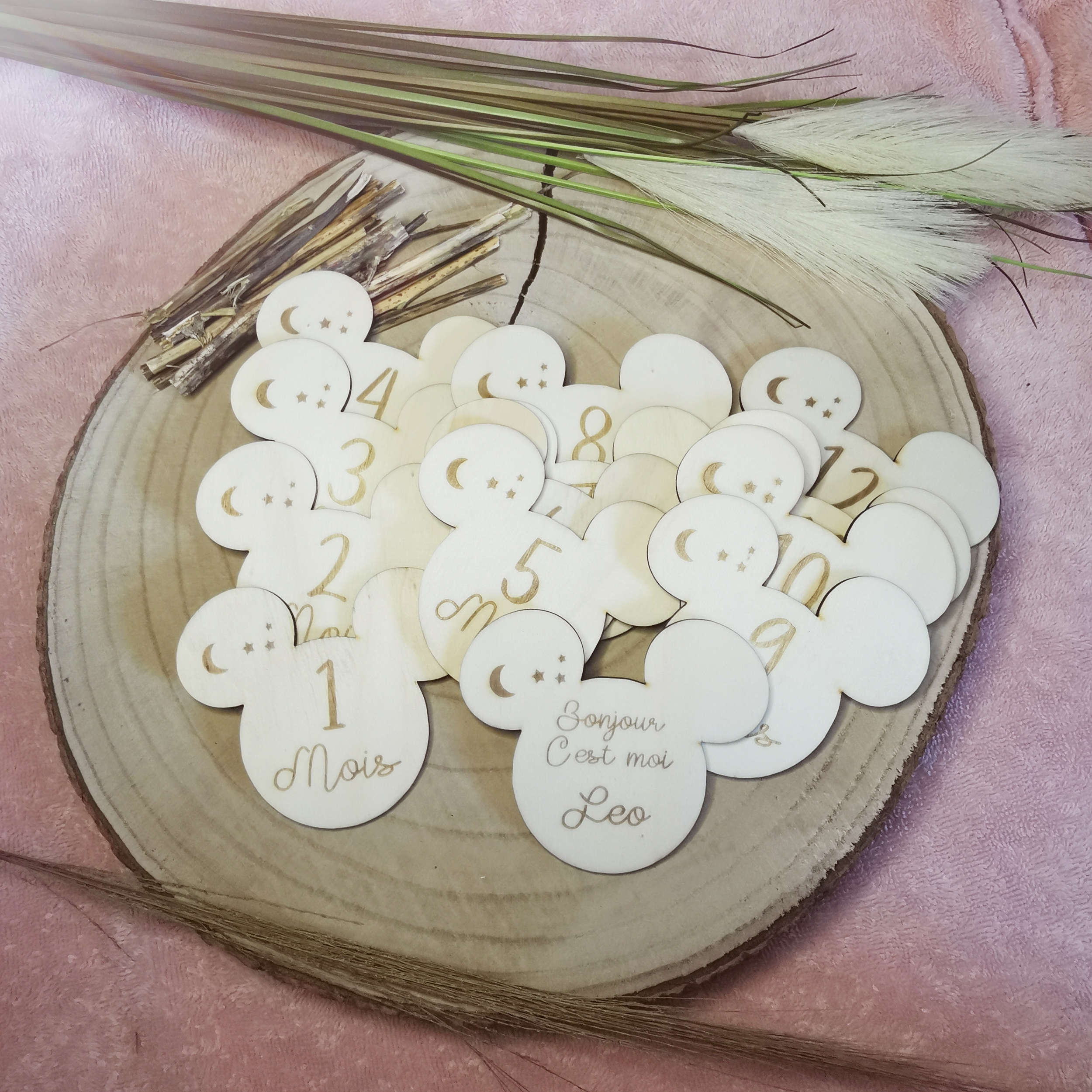 Cartes étapes en bois, thème ourson, pour les photos des mois de bébé, vue 3