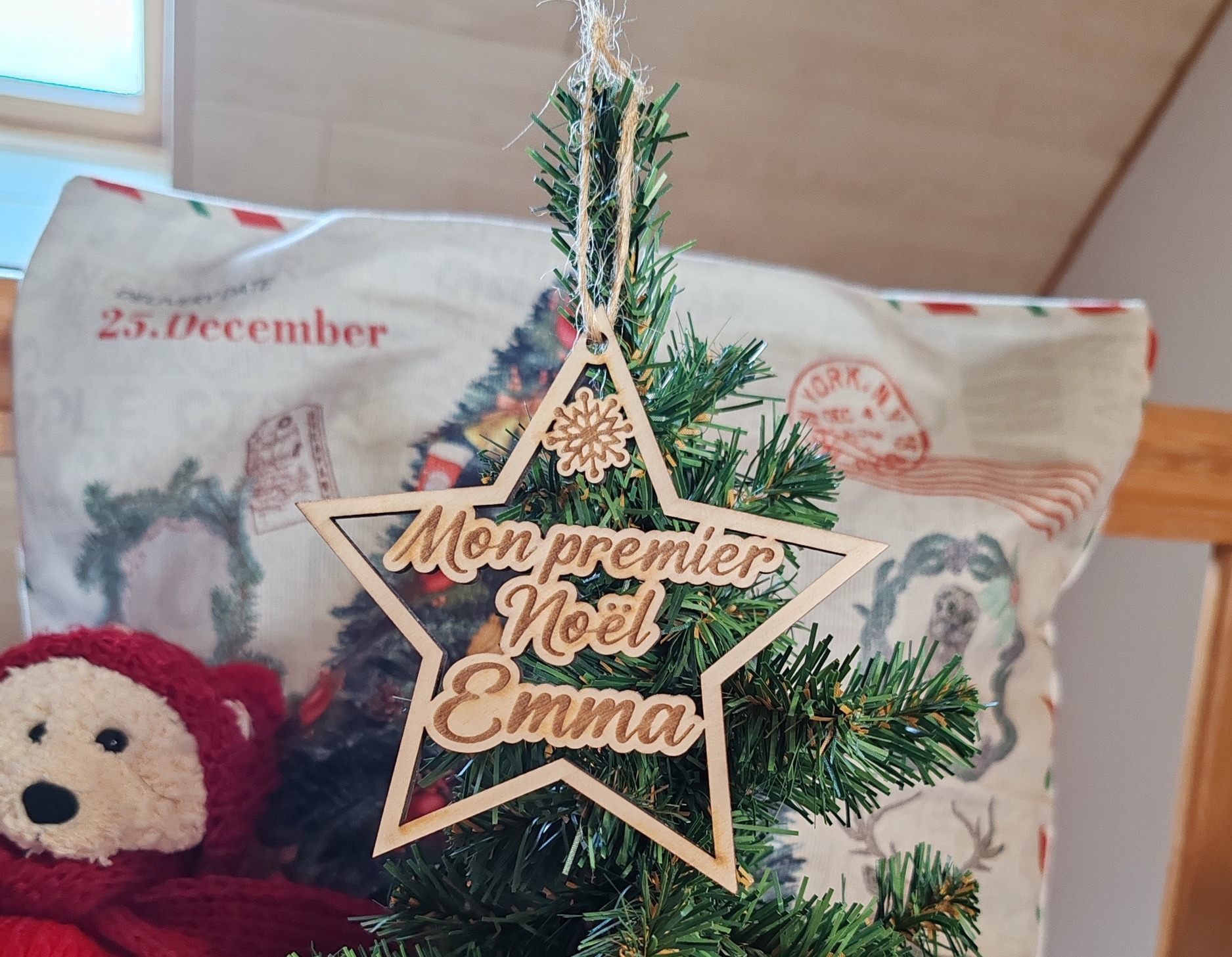 Étoile de Noël en bois personnalisée « Mon premier Noël »