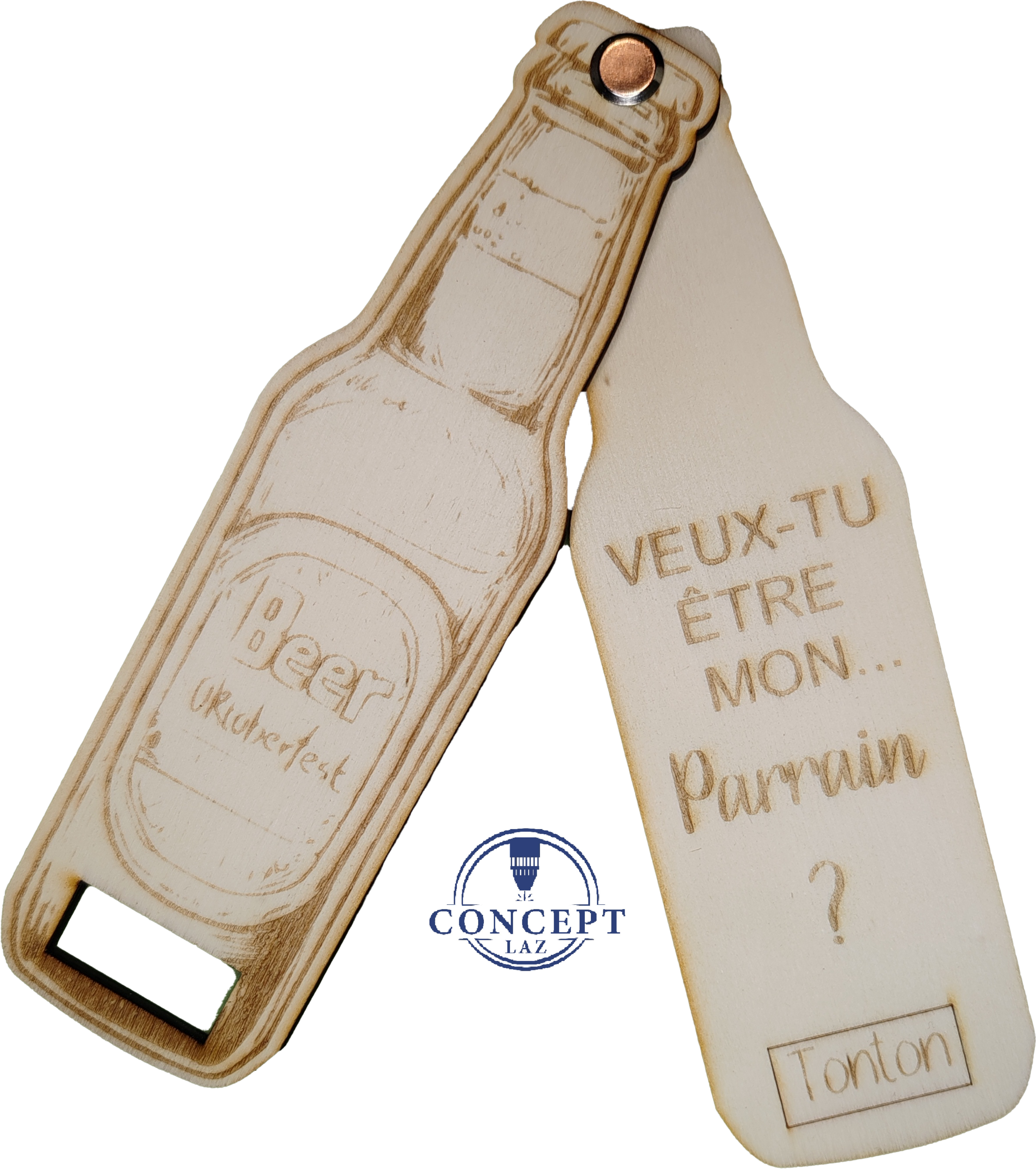 Faire-part de demande de parrain ou marraine en bois, thème bière