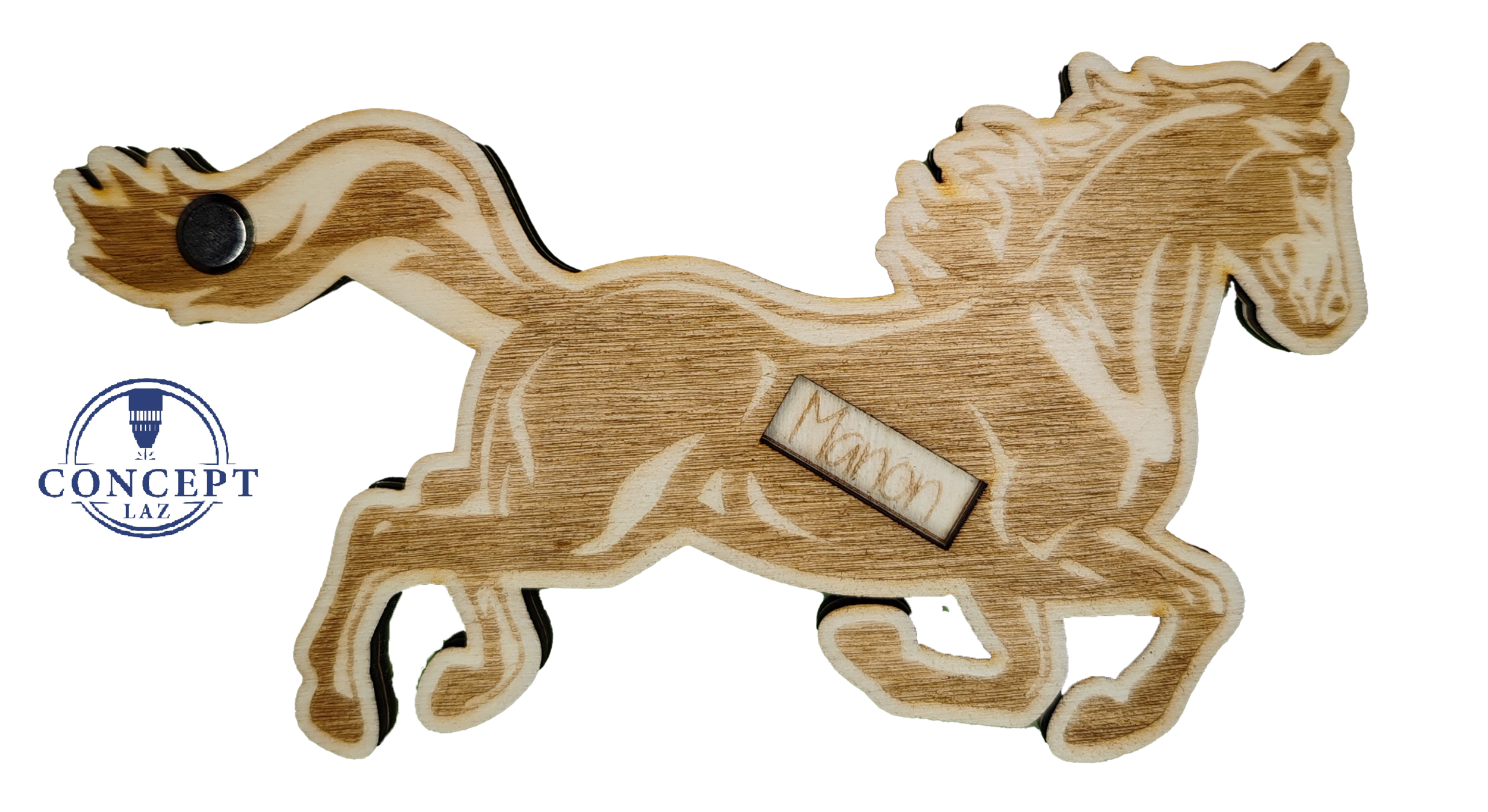 Faire-part de demande de parrain ou marraine en bois, thème cheval, vue 3
