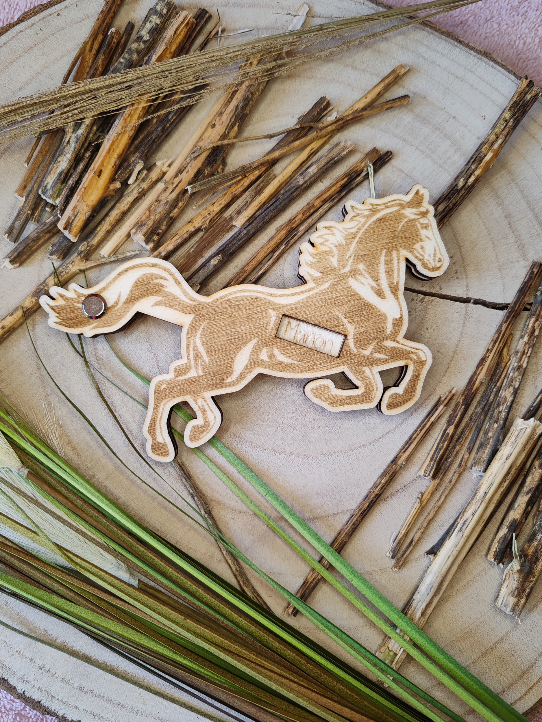 Faire-part de demande de parrain ou marraine en bois, thème cheval, vue 4