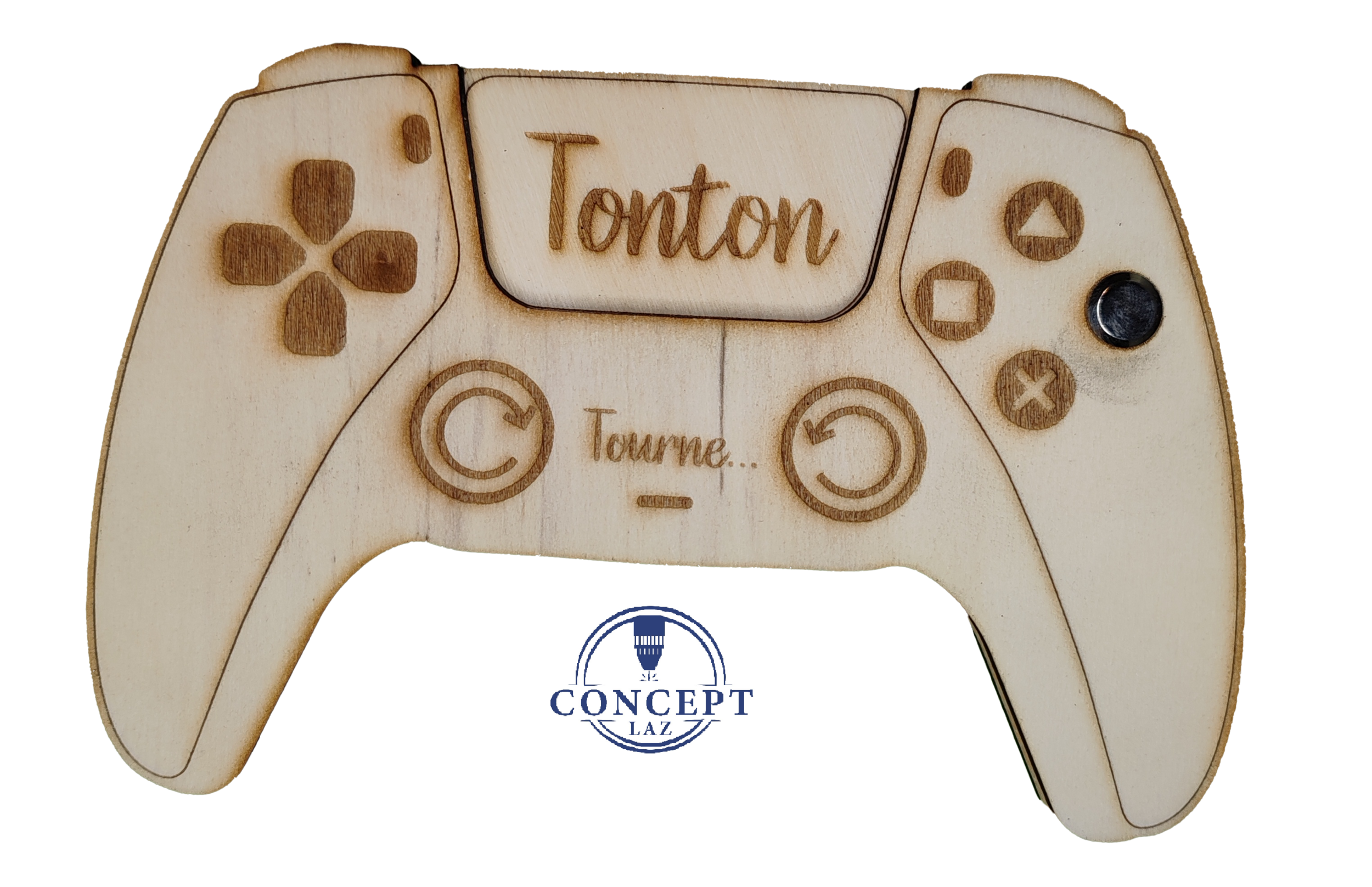 Faire-part de demande de parrain ou marraine en bois, thème manette de jeu, vue 2