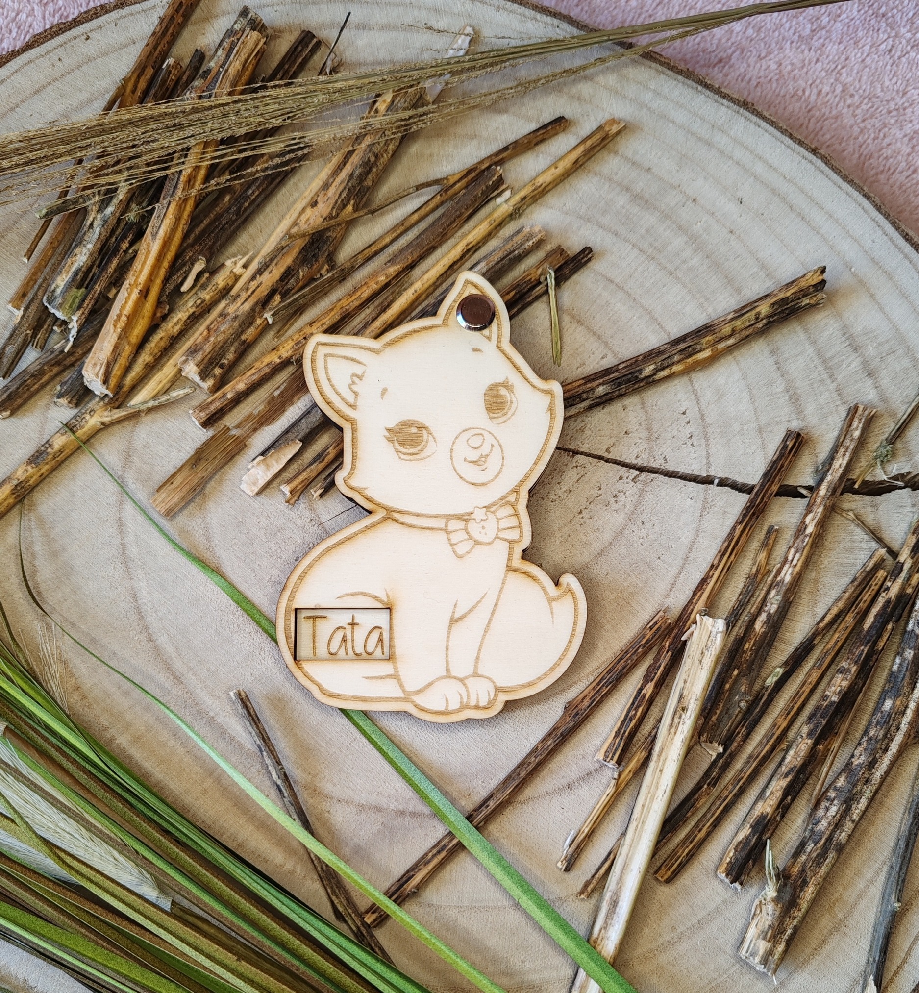 Faire-part de demande de parrain ou marraine en bois, thème chat, vue 4