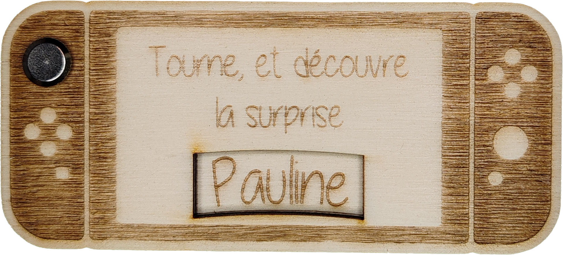 Faire-part de demande de parrain ou marraine en bois, thème console de jeux, vue 2