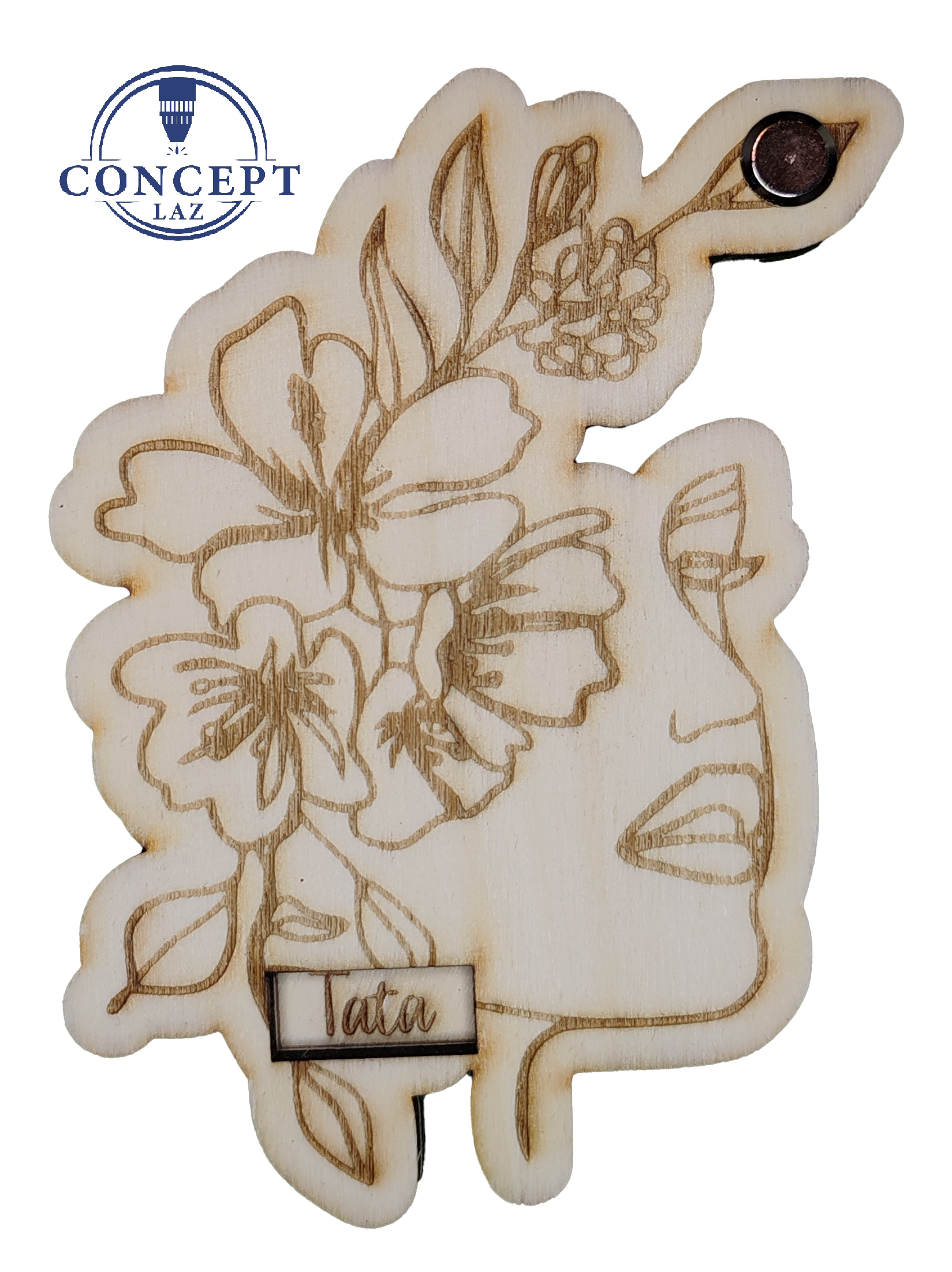 Faire-part de demande de parrain ou marraine en bois, thème visage fleuri, vue 4