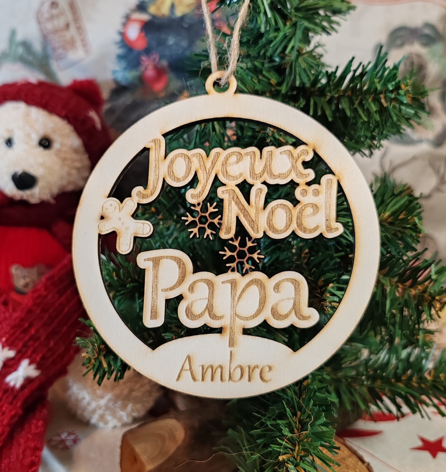 Boule de Noël en bois « Joyeux Noël Papa » personnalisée