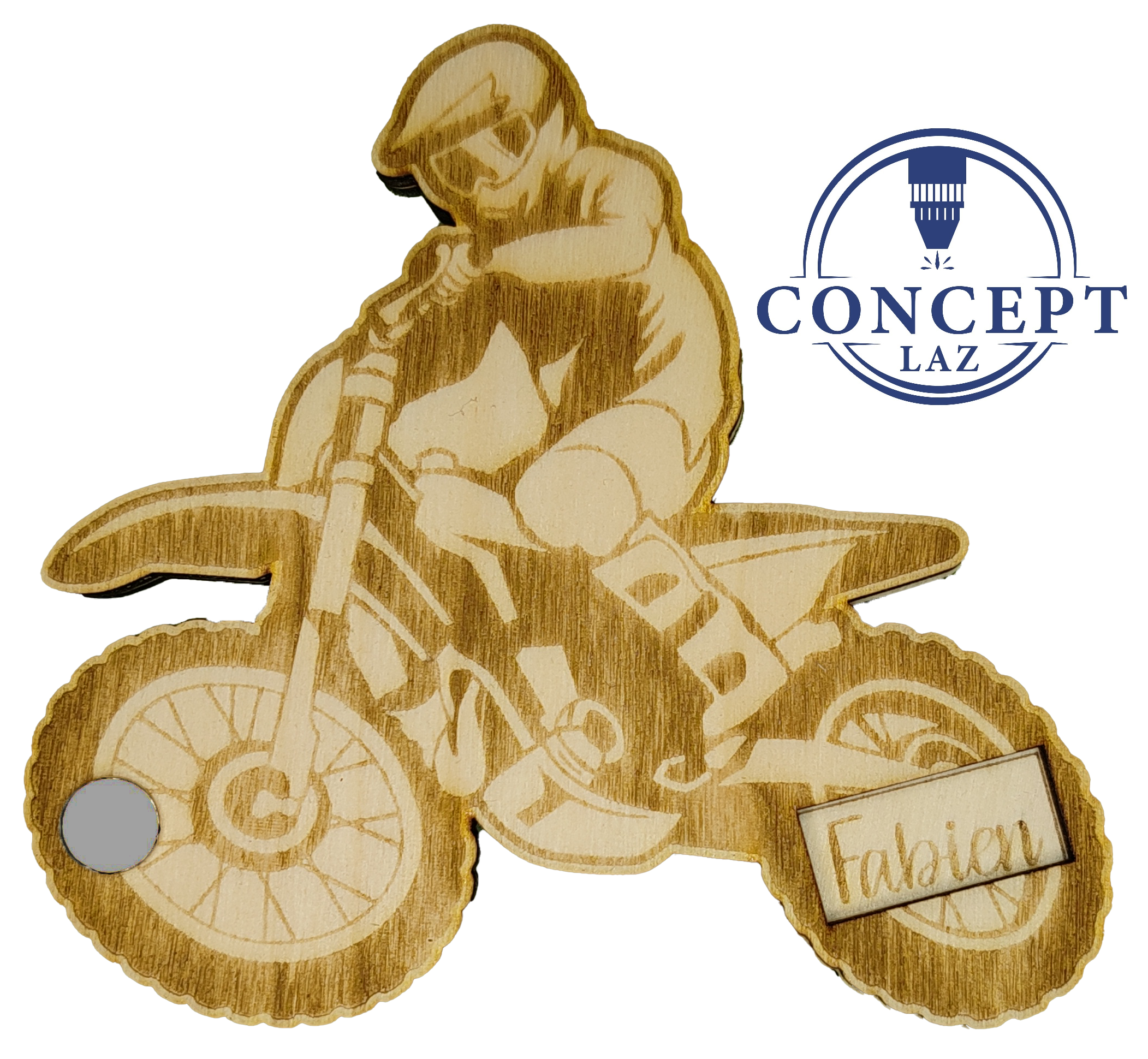 Faire-part de demande de parrain ou marraine en bois, thème motocross, vue 2