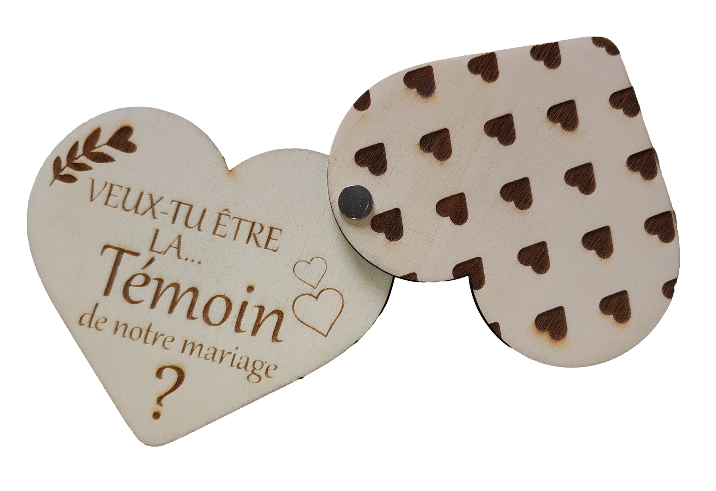 Faire-part de demande de témoin de mariage en bois avec un cœur, vue 4