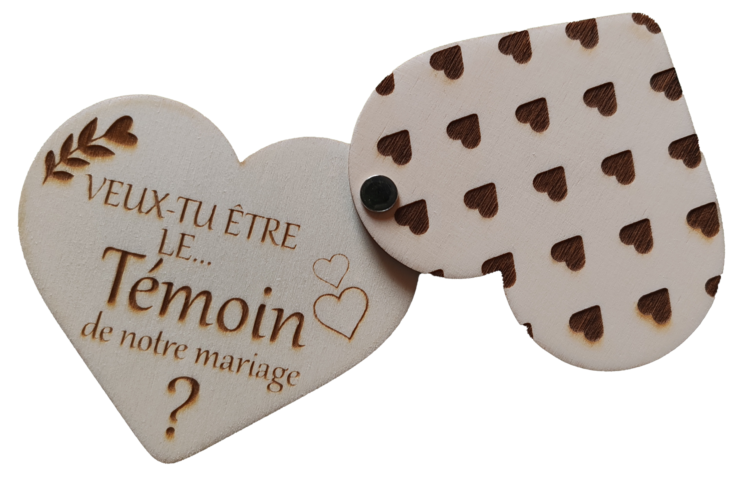 Faire-part de demande de témoin de mariage en bois avec un cœur, vue 6