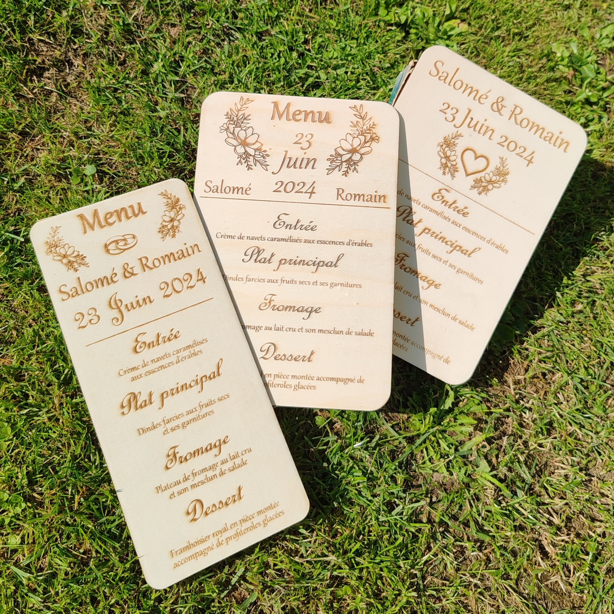 Cartes menu personnalisées pour mariage, baptême ou autre événement