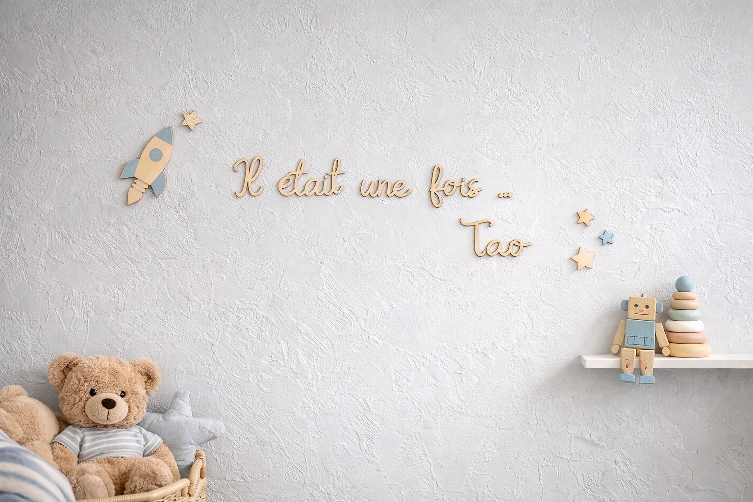 Décoration murale en bois « Il était une fois » personnalisée avec prénom