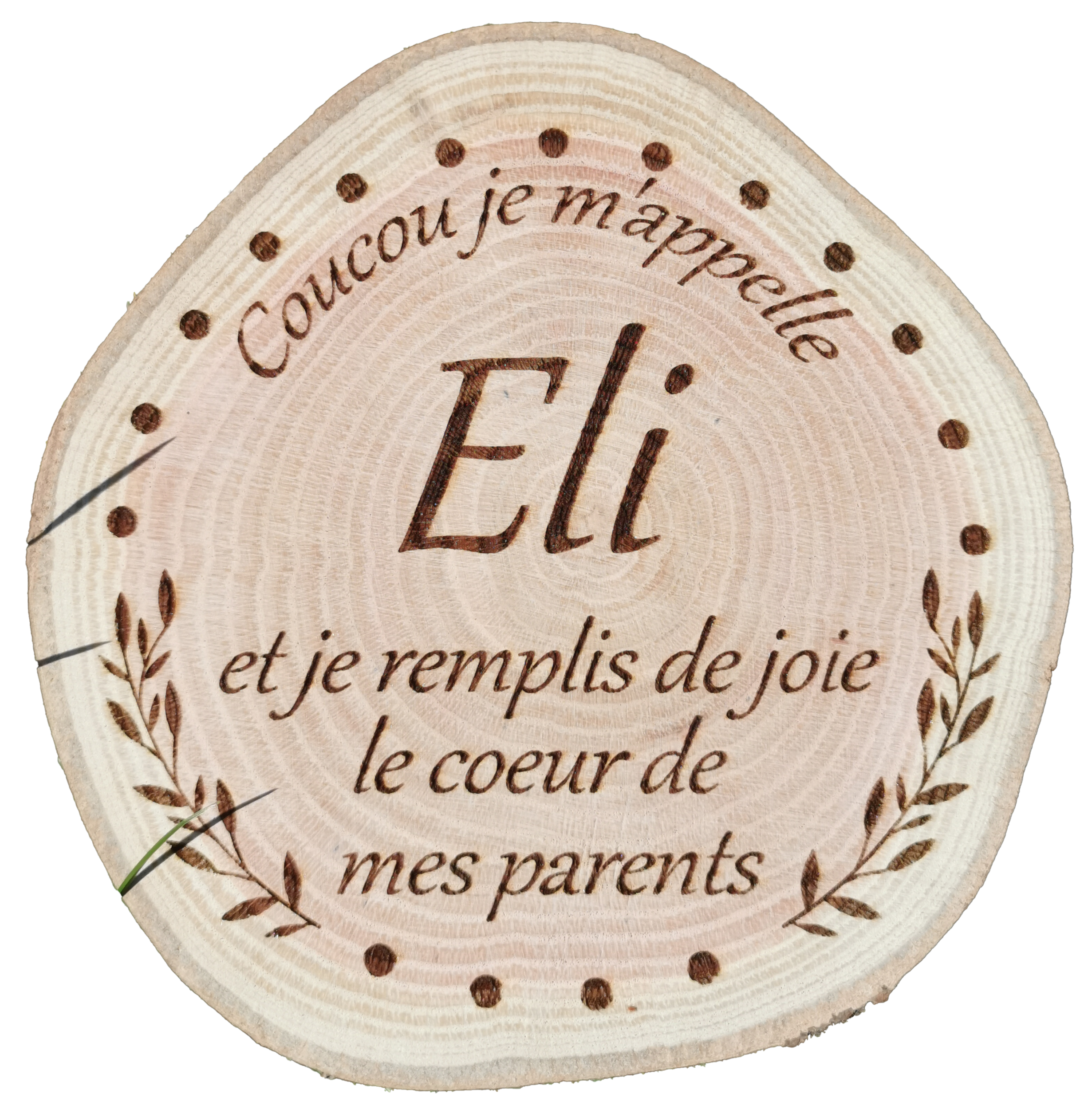 Rondins de bois naturel - Prénom naissance
