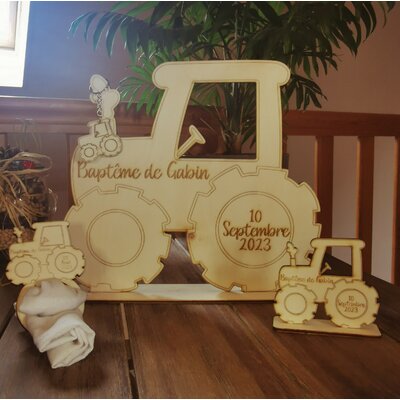 Ensemble de décoration de table personnalisable pour baptême, thème tracteur