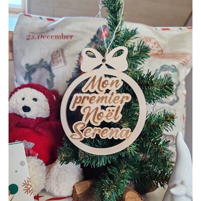 Boule de Noël en bois « Mon premier Noël » avec prénom