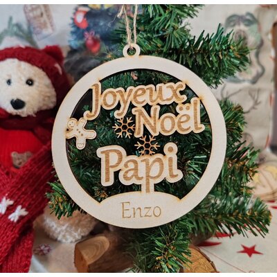 Boule de Noël en bois « Joyeux Noël Papi » personnalisée