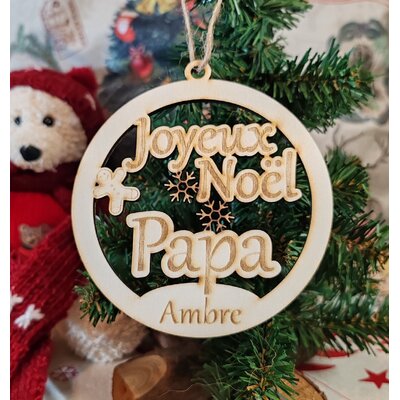 Boule de Noël en bois « Joyeux Noël Papa » personnalisée