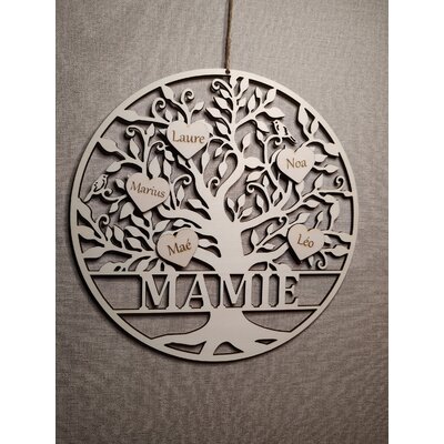 Arbre de vie « Mamie » en bois avec cœur, personnalisé