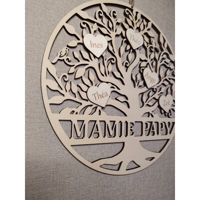 Arbre de vie « Mamie Papy » en bois avec cœur, personnalisé