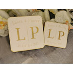 Sous-verres en bois personnalisés pour faveurs de mariage