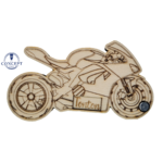 Faire-part de demande de parrain ou marraine en bois, thème moto, vue 3