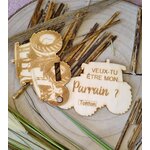 Faire-part de demande de parrain ou marraine en bois, thème tracteur, vue 4