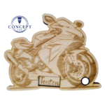 Faire-part de demande de parrain ou marraine en bois, thème motard, vue 2