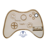 Faire-part de demande de parrain ou marraine en bois, thème manette de jeu, vue 2