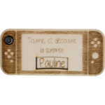Faire-part de demande de parrain ou marraine en bois, thème console de jeux, vue 2
