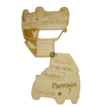 Faire-part de demande de parrain ou marraine en bois, thème van