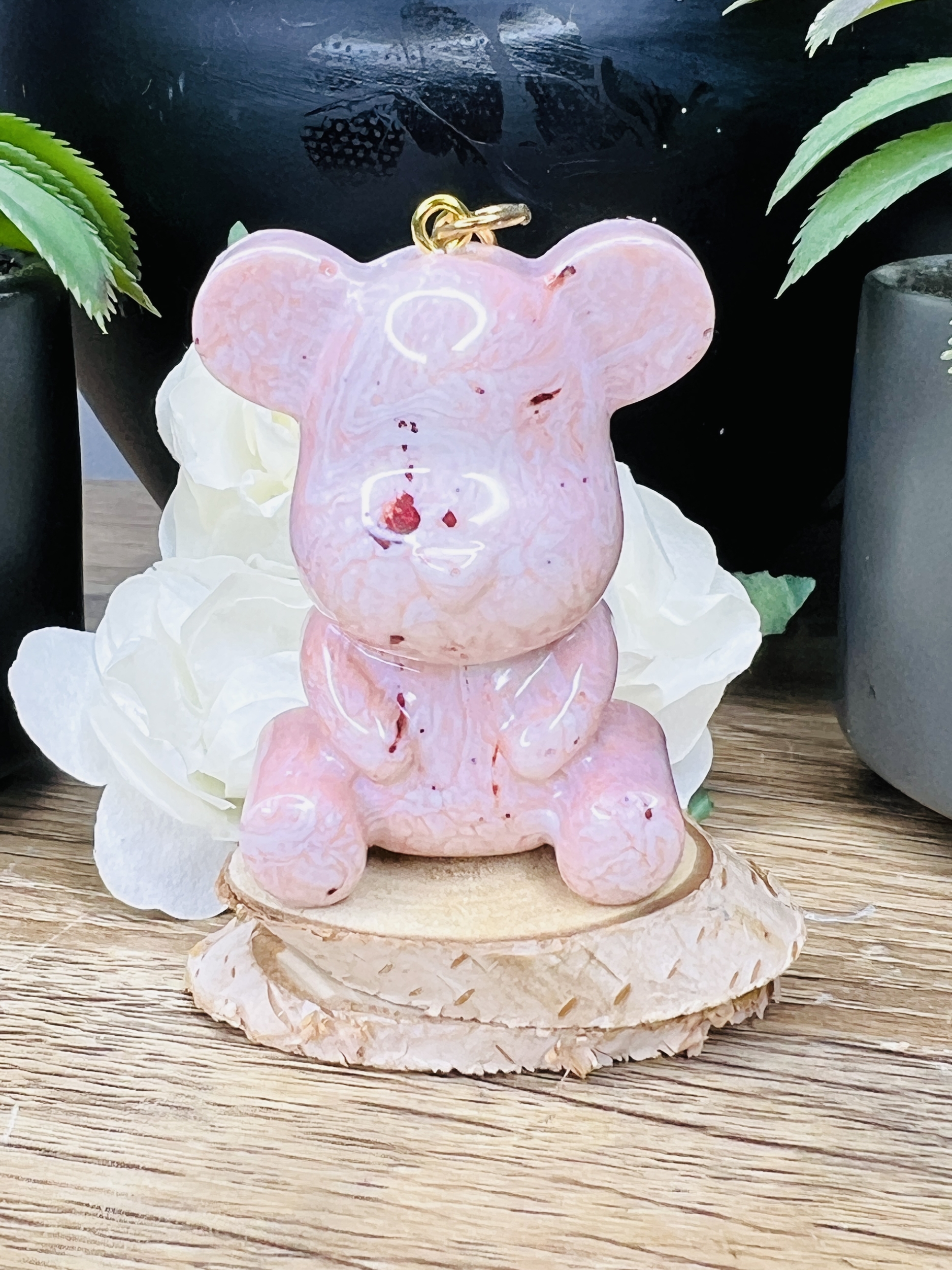 Porte Clés Ourson - Marbre Rose
