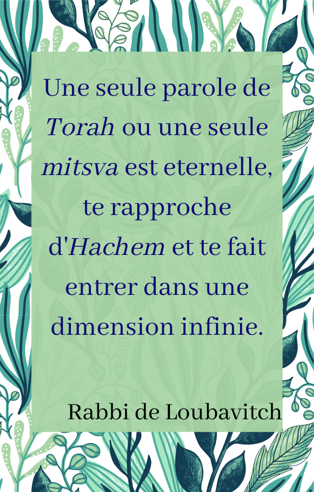 une seule parole de torah ou une seule mitsva est eternelle te rapproche d hachem et te fait entrer dans une dimension infinie rabbi de loubavitch