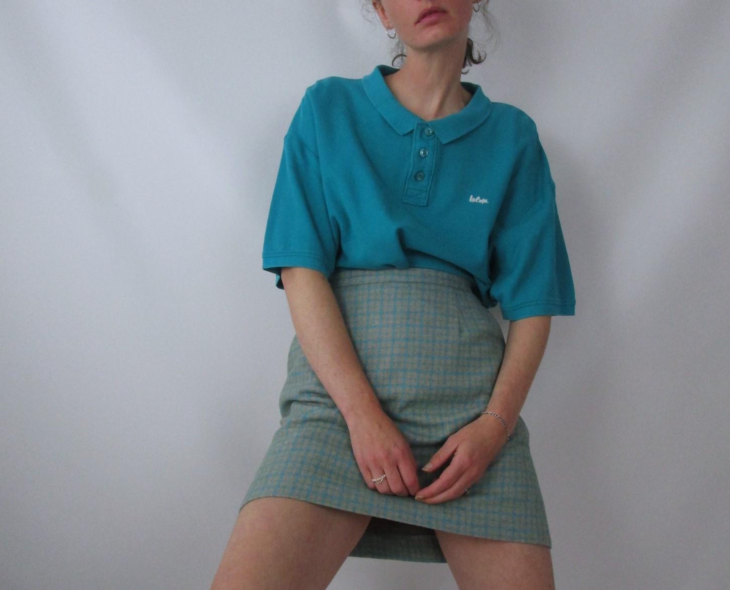Mini-jupe taille haute carreaux turquoise XXS/XS