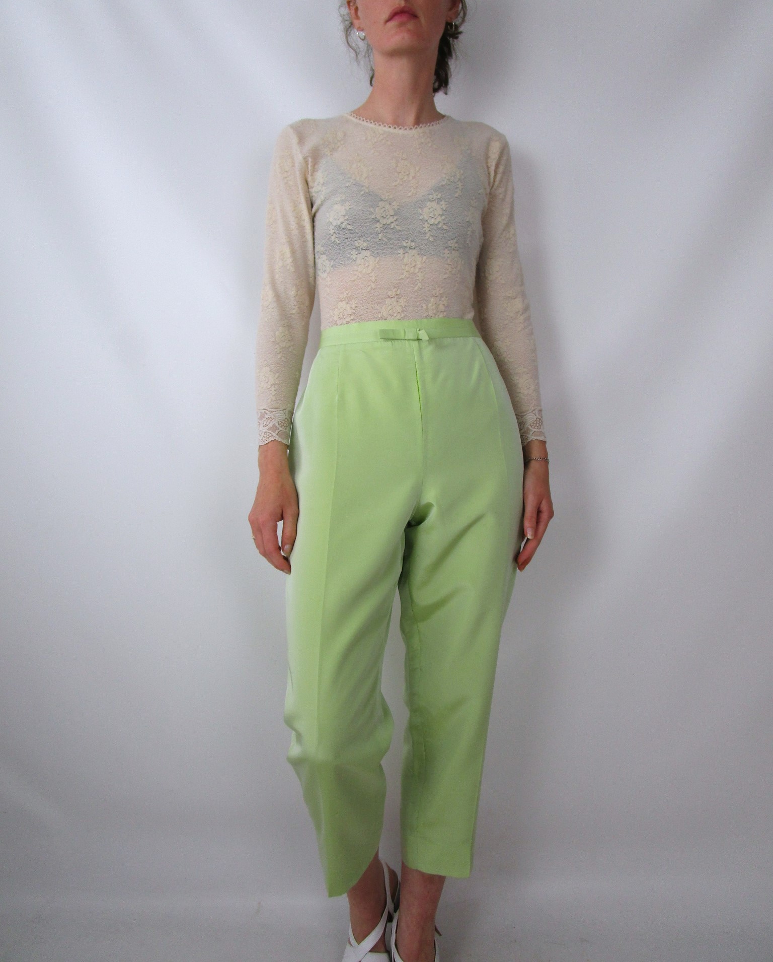 Pantalon à pinces satiné vert anis Manoukian M/L