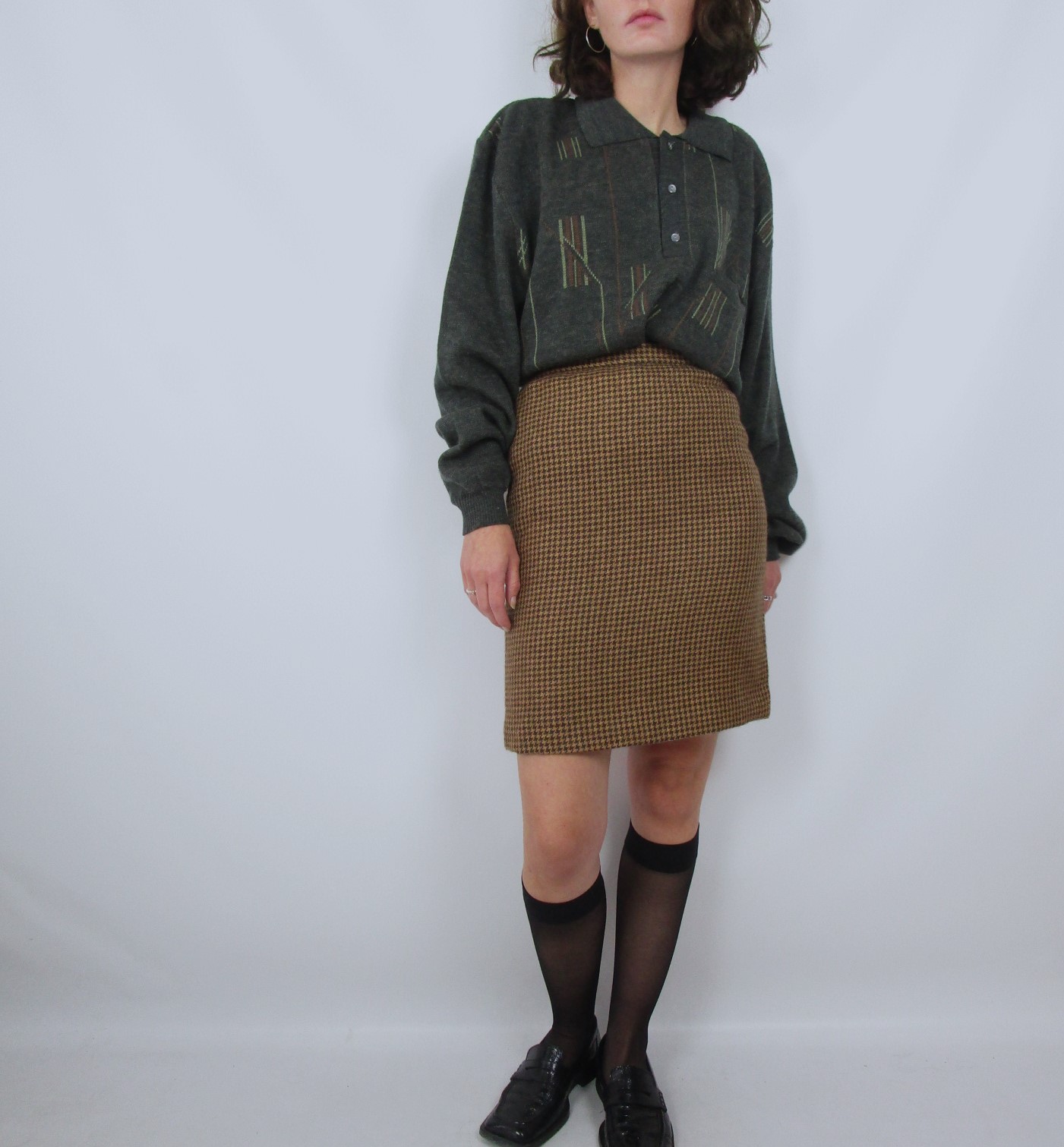 Mini-jupe pied de poule cognac XXS/XS