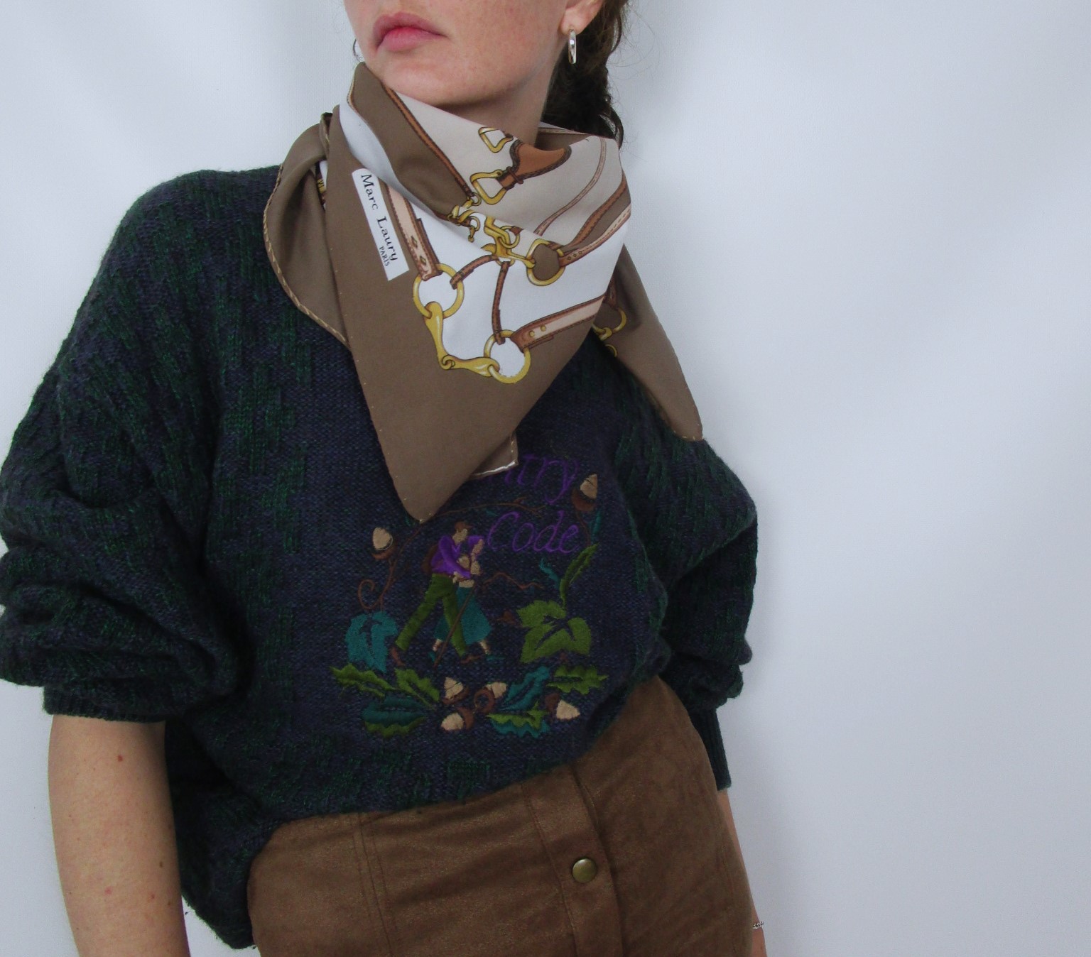 Foulard soyeux blanc camel TU