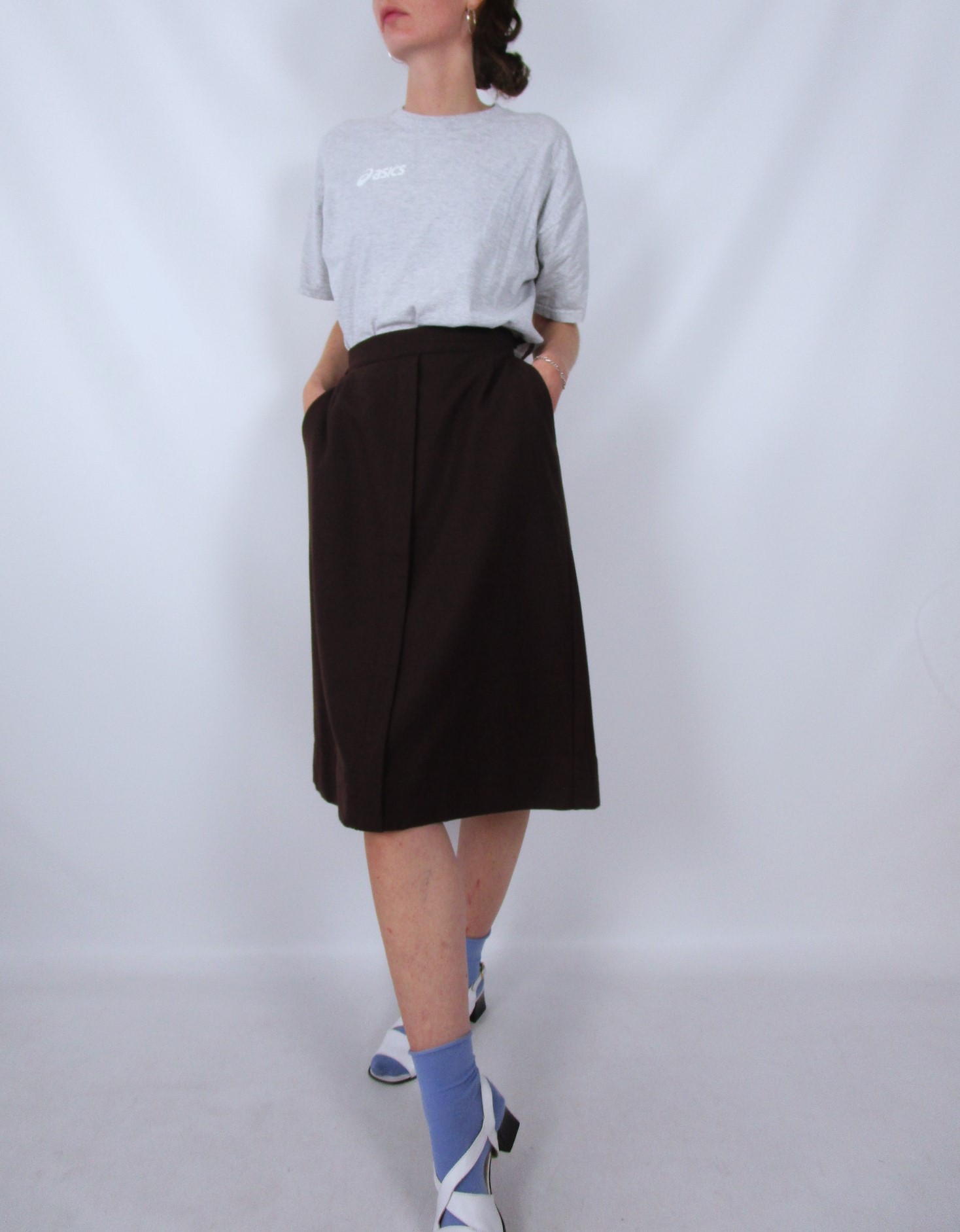 Jupe mi-longue taille haute chocolat S/M