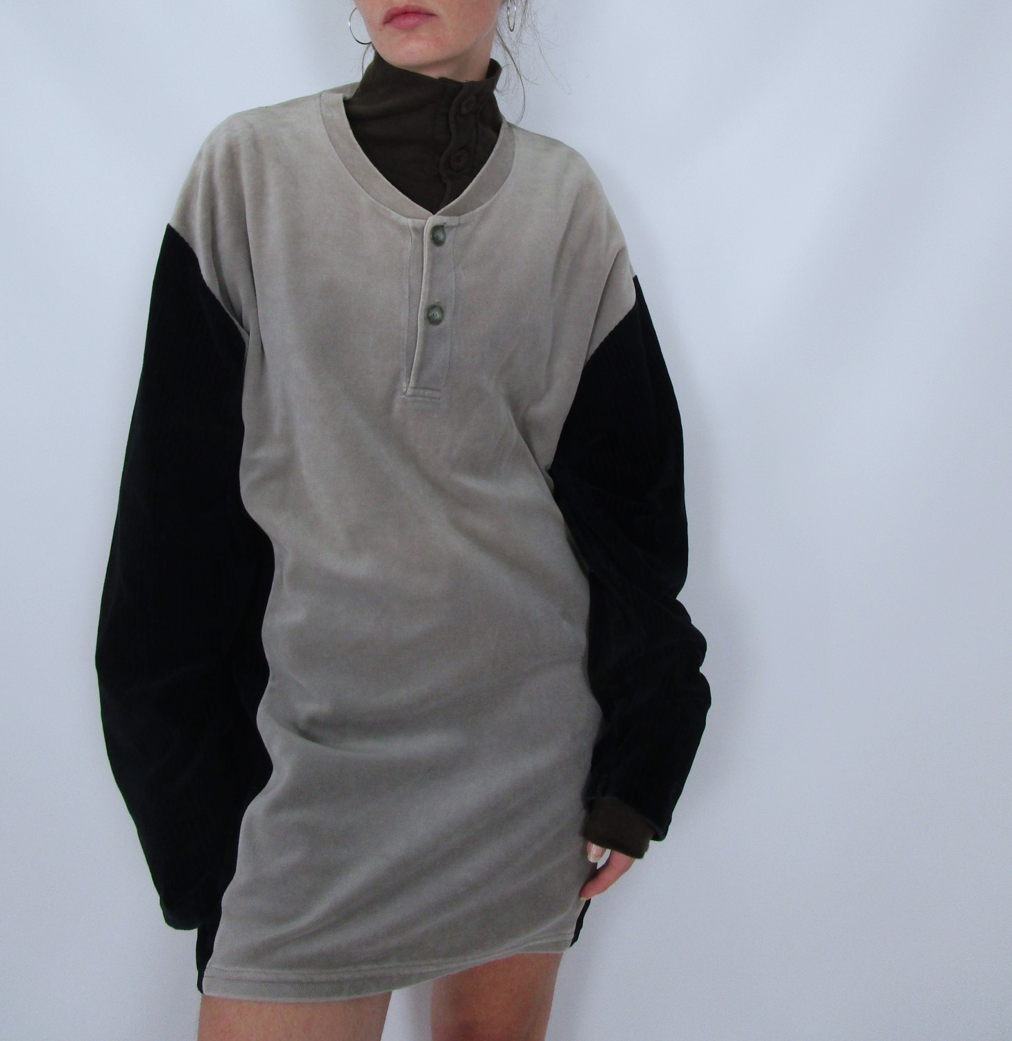 Sweat mou velours beige noir L/XL