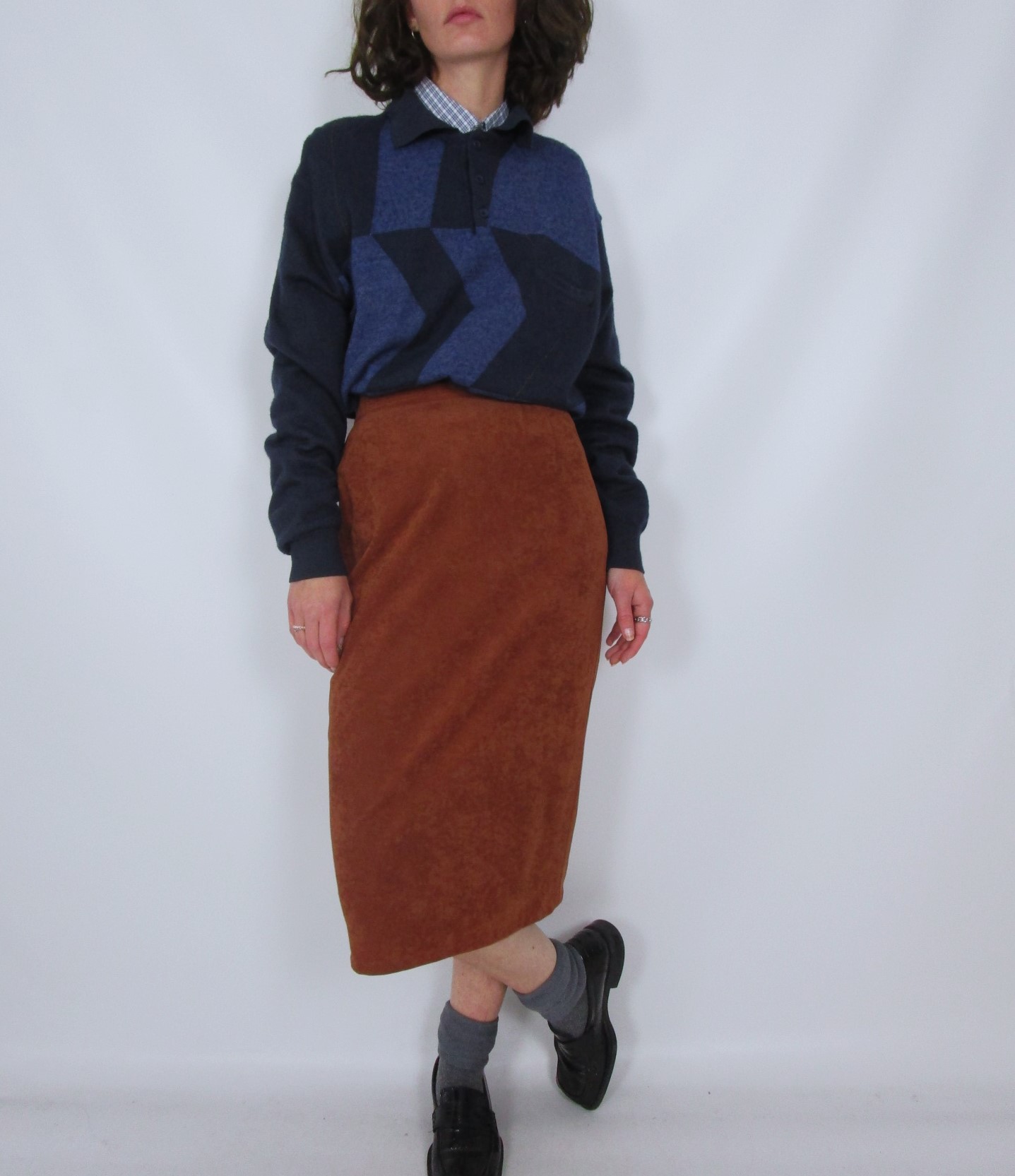 Jupe longue effet suédine cognac XS/S