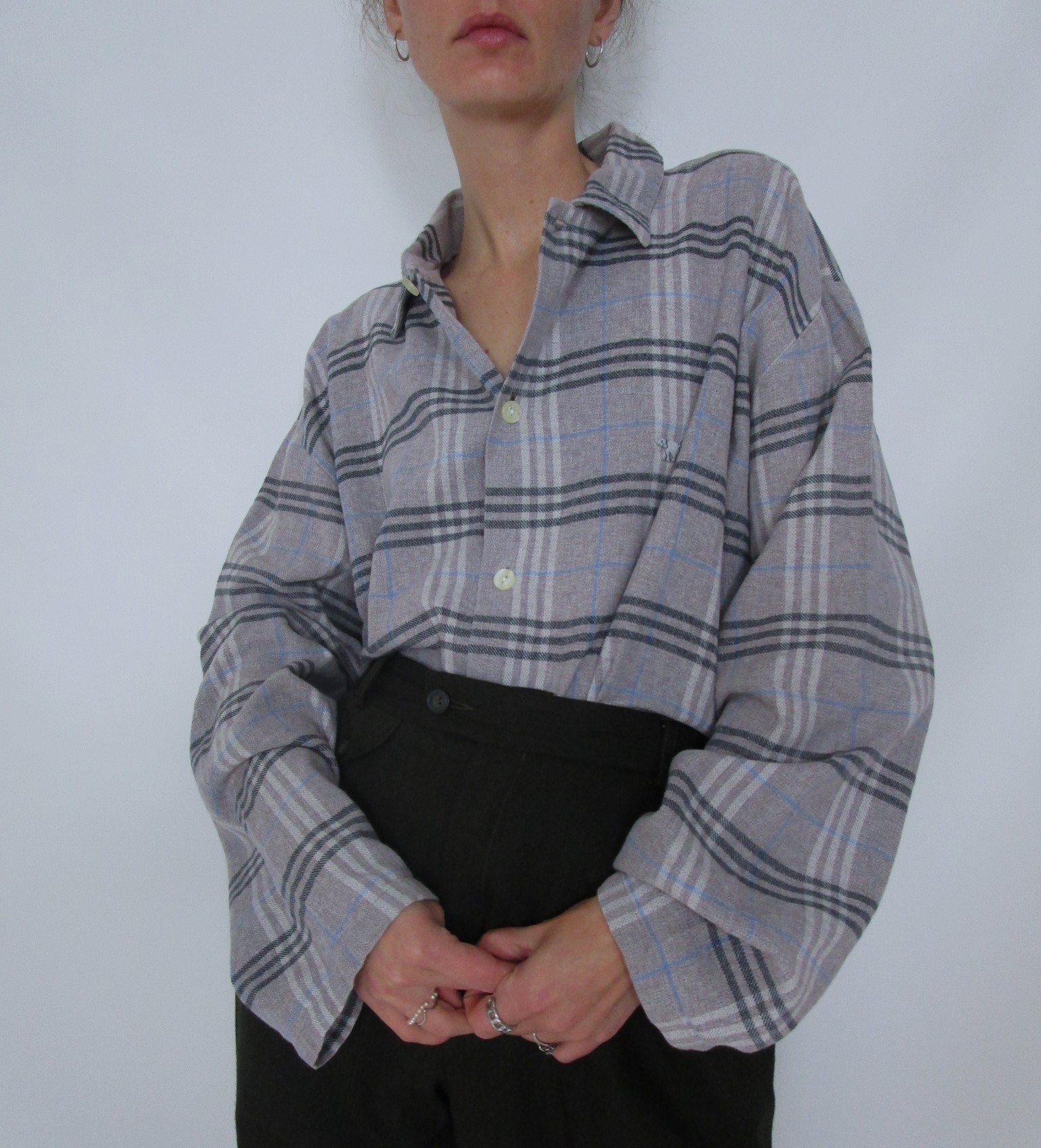 Chemise flanelle grise à carreaux bleus L/XL