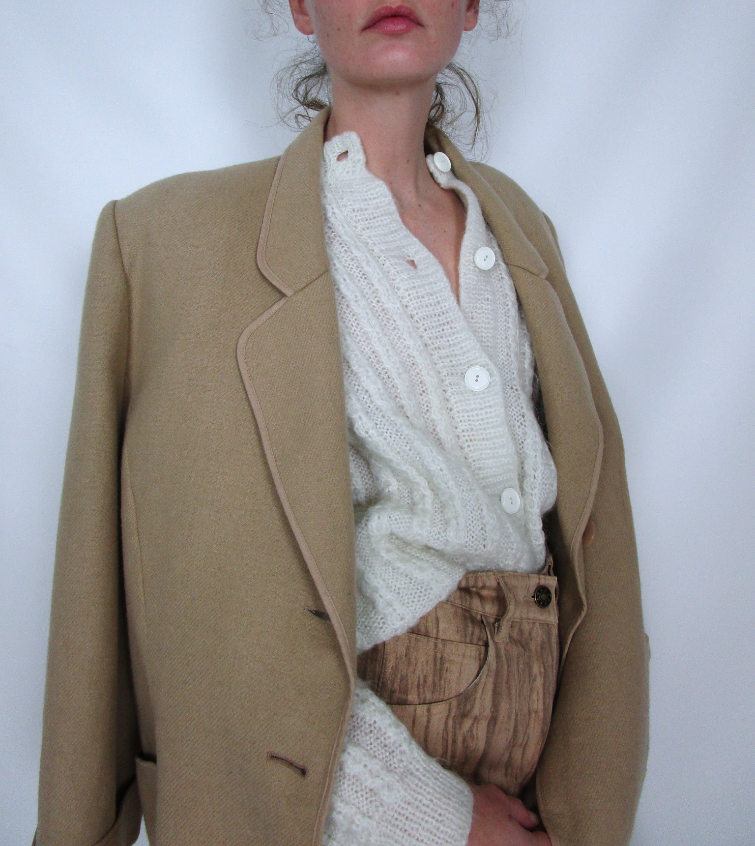 Veste laine vierge carmel mou au lait L/XL