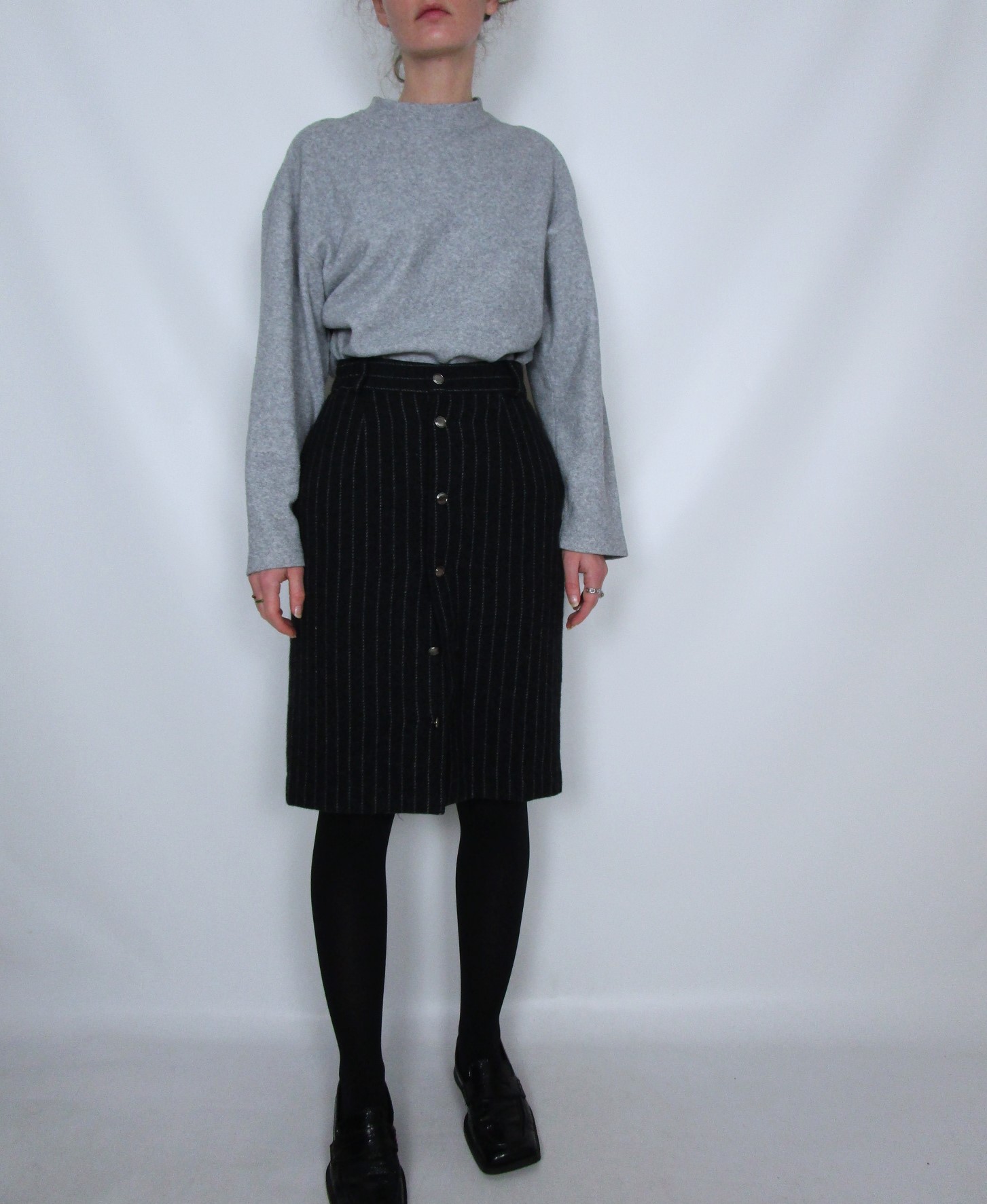 Jupe boutonnée laine anthracite rayures tennis XS/S
