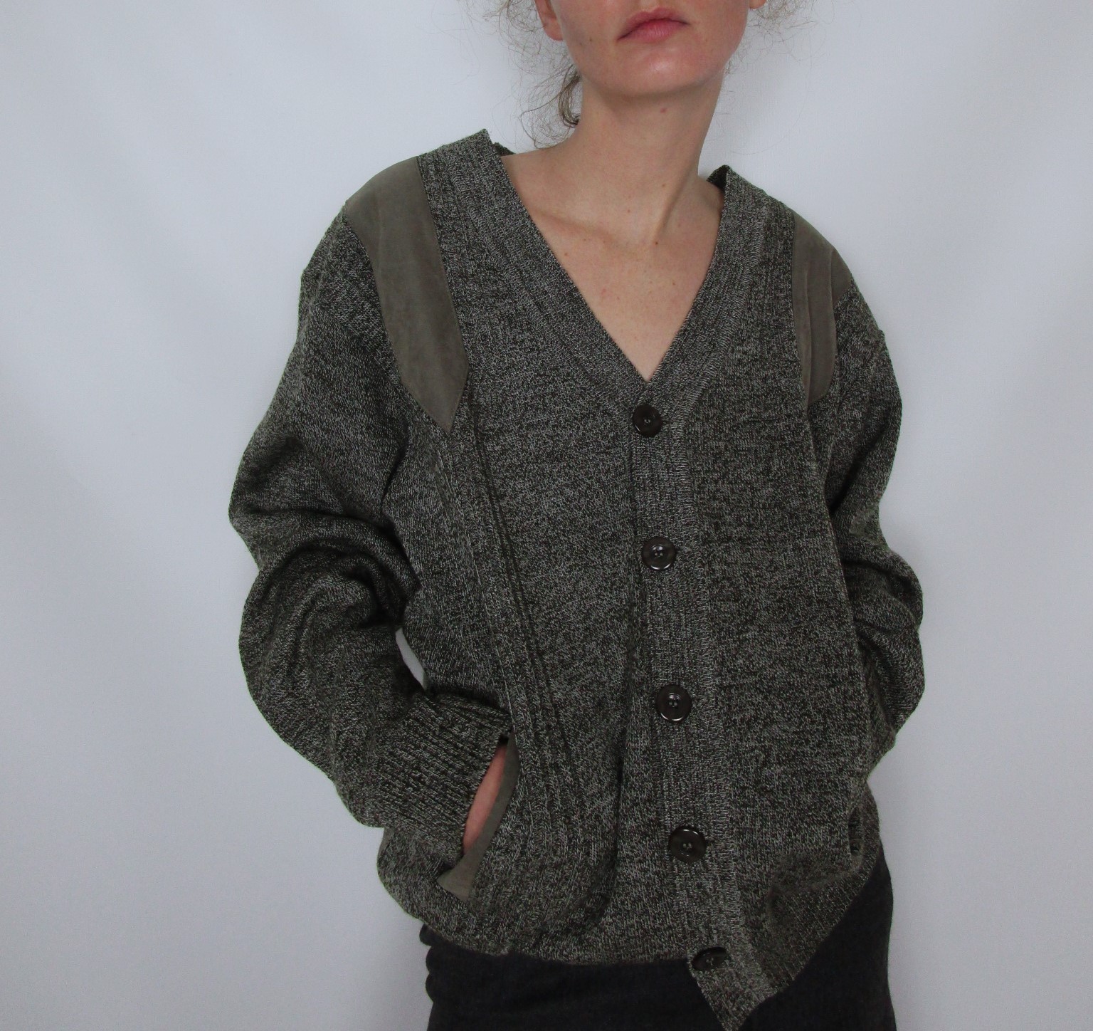 Cardigan mou bi-matière noisette chiné L/XL