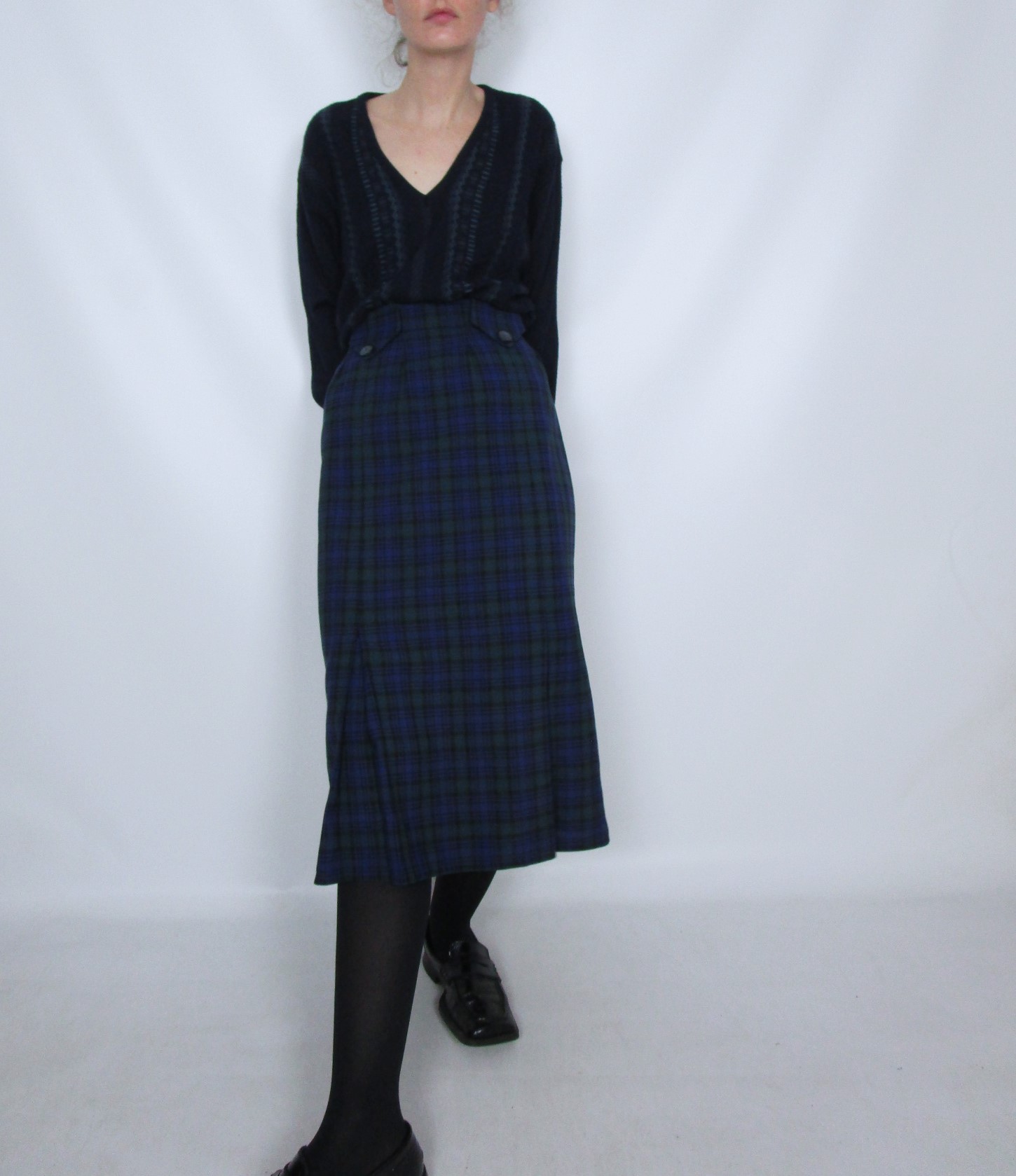 Jupe longue taille haute tartan bleu et vert S/M