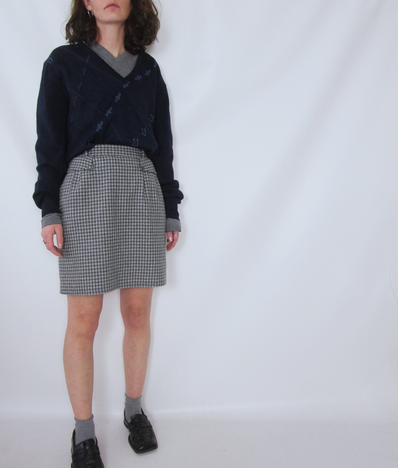 Jupe courte pied de poule gris XS/S