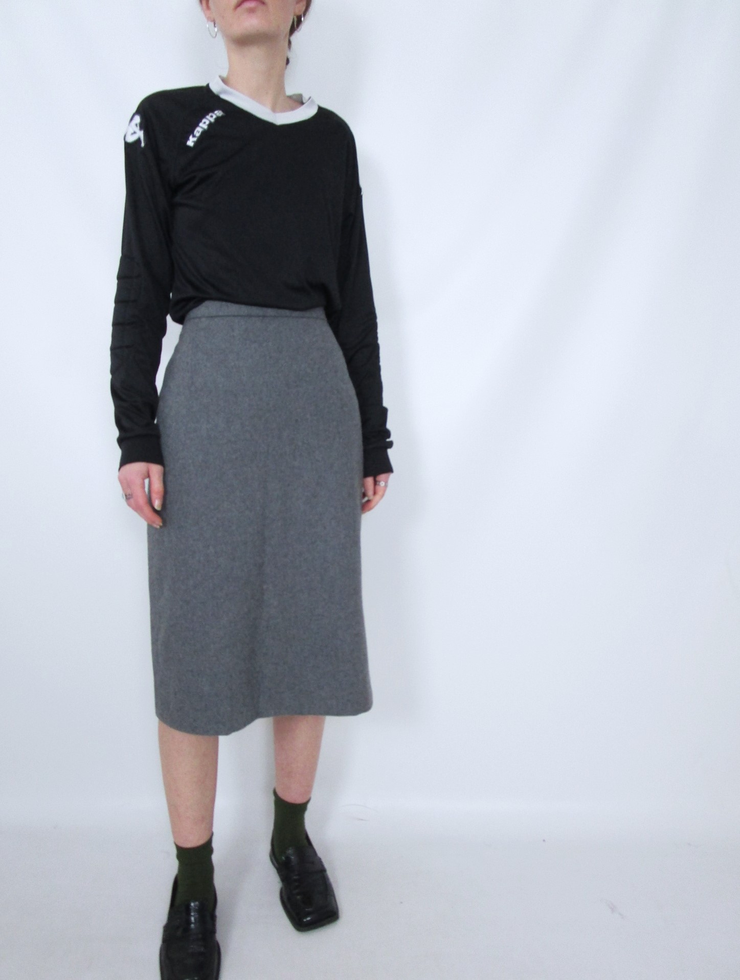 Jupe taille haute mi-longue gris anthracite S