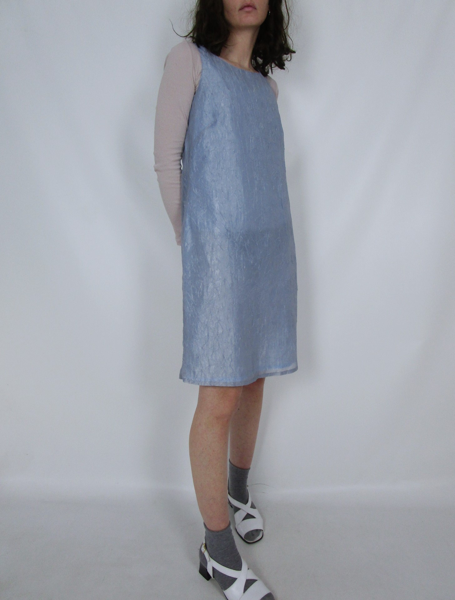 Robe trapèze effet texturé bleu ciel shinny M/L